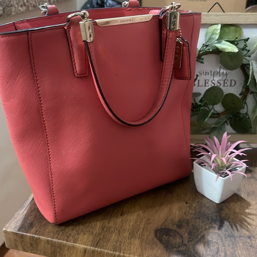 Coach Madison Saffiano Mini North/South Tote 
coral Safiano Leather
2 mark front